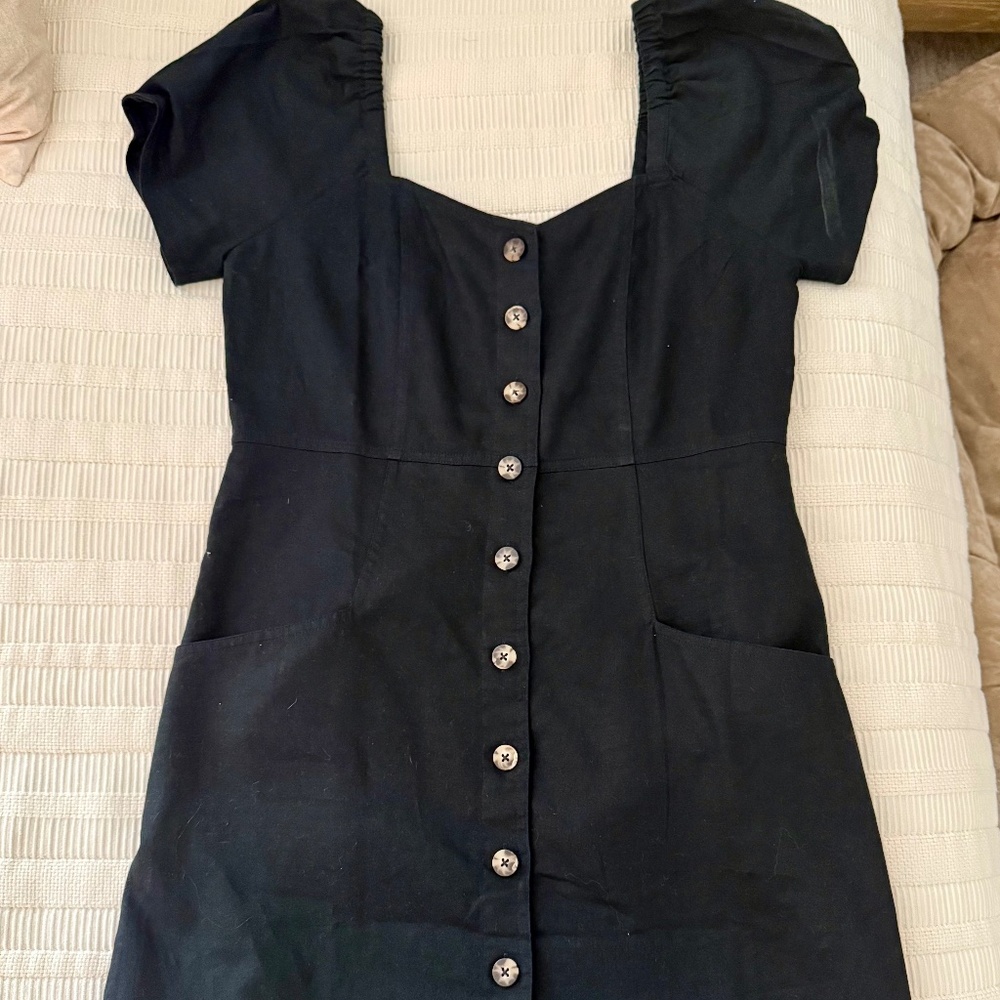 Madewell Black Linen Button Up Dress Size 10
